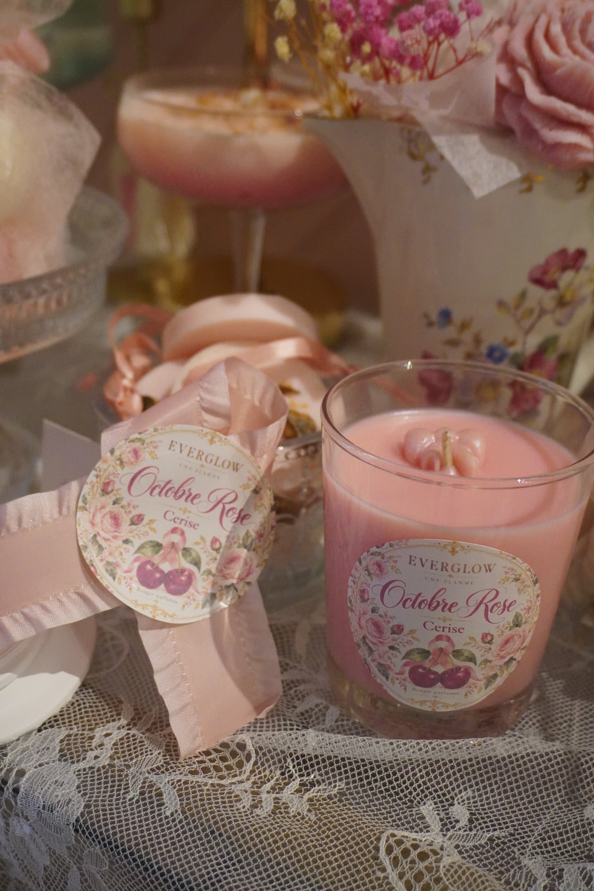 Bougie Octobre Rose – Cerise